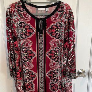 Susan Graver Printed Liquid Knit 3/4 Sleeve Top with Keyhole